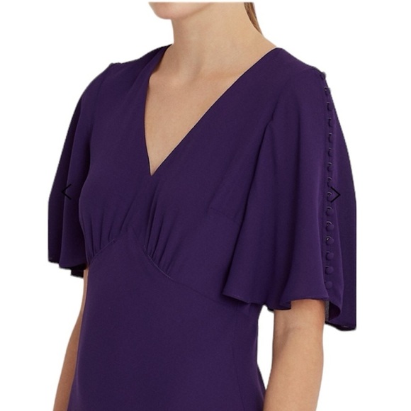 SOLD Ralph Lauren NWT Flutter-Sleeve V-Neck Empire-Waist Dress in Purple Size 6 - Picture 2 of 14